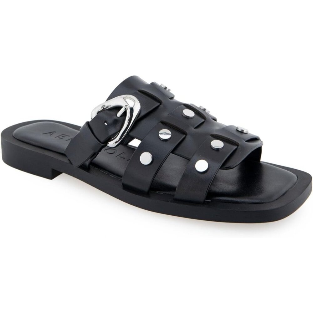 Aerosoles Women's7.5 St. Marks Leather Slide Sandal Rocker Moto Gothic Grunge